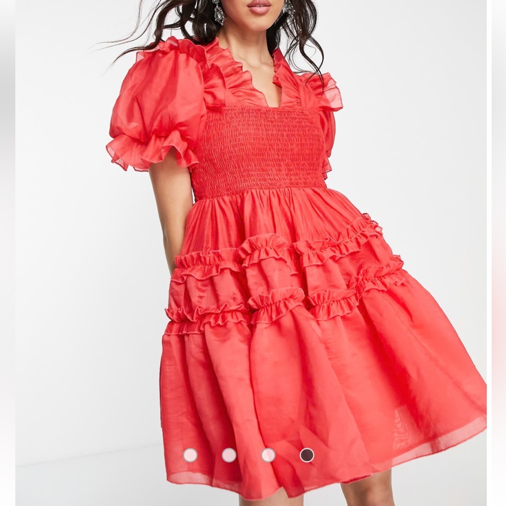 Dream Sister Jane short sleeve organza puff mini dress in red - Picture 2 of 6